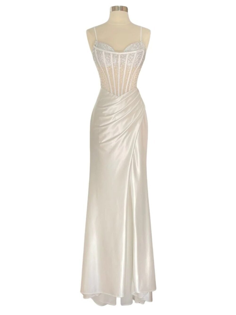 New Off White Rhinestones Embellished Prom Dress w/ Corset Bodice TC TL3065L
